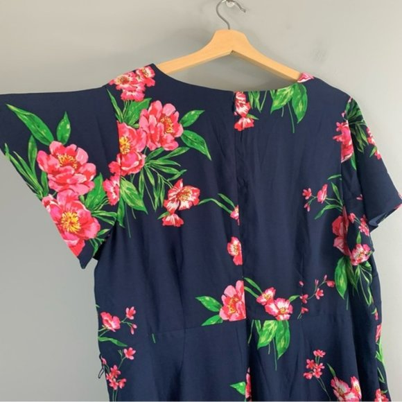 Talbots Plus Women Blue Pink Floral Flutter Sleeve Maxi Dress  Fit Flare 16 W - Picture 10 of 11